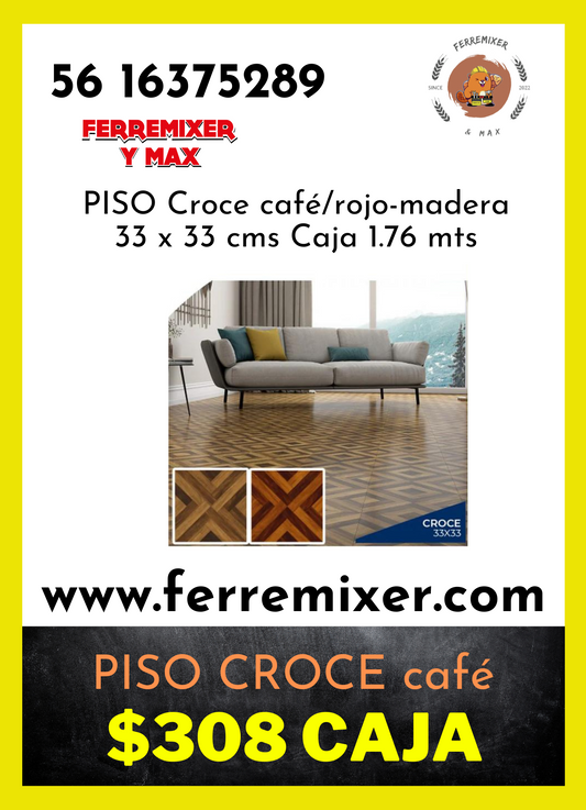 a embellecer tu sueño PISO CROCE CAFÉ/ROJO 33x33cms 1.76 mts LA CAJA  tiempo de entrega: 2 días