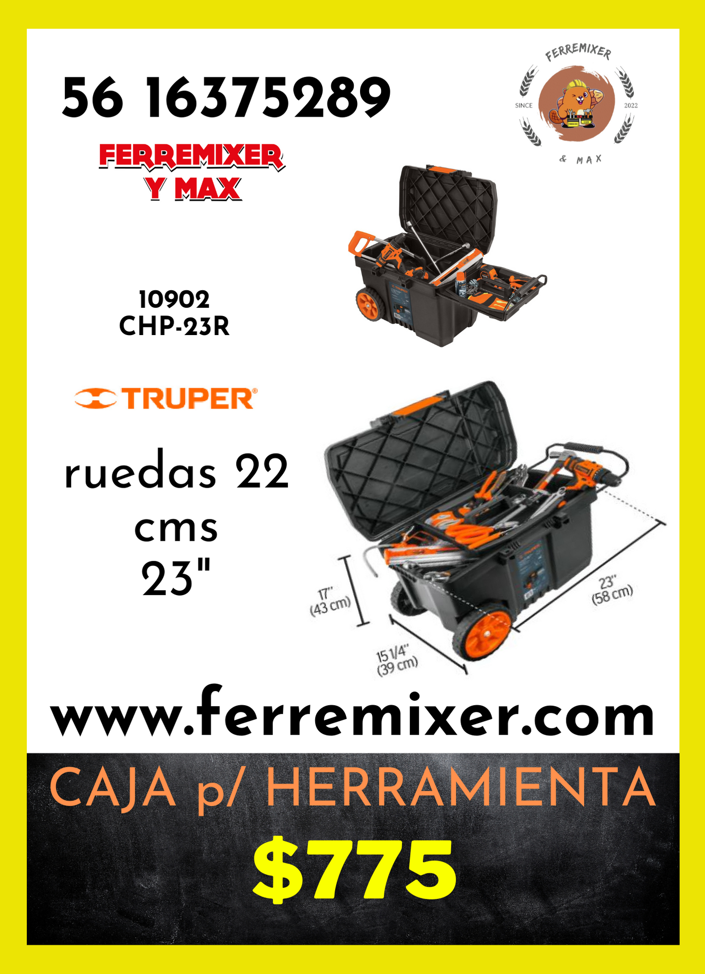 CAJA PARA HERRAMIENTA capacidad 15 gal,  57 lts soporta 40 kgs, ruedas de 19 cms uso rudo, charola con 2 posiciones       tiempo de entrega: 2 días hábiles