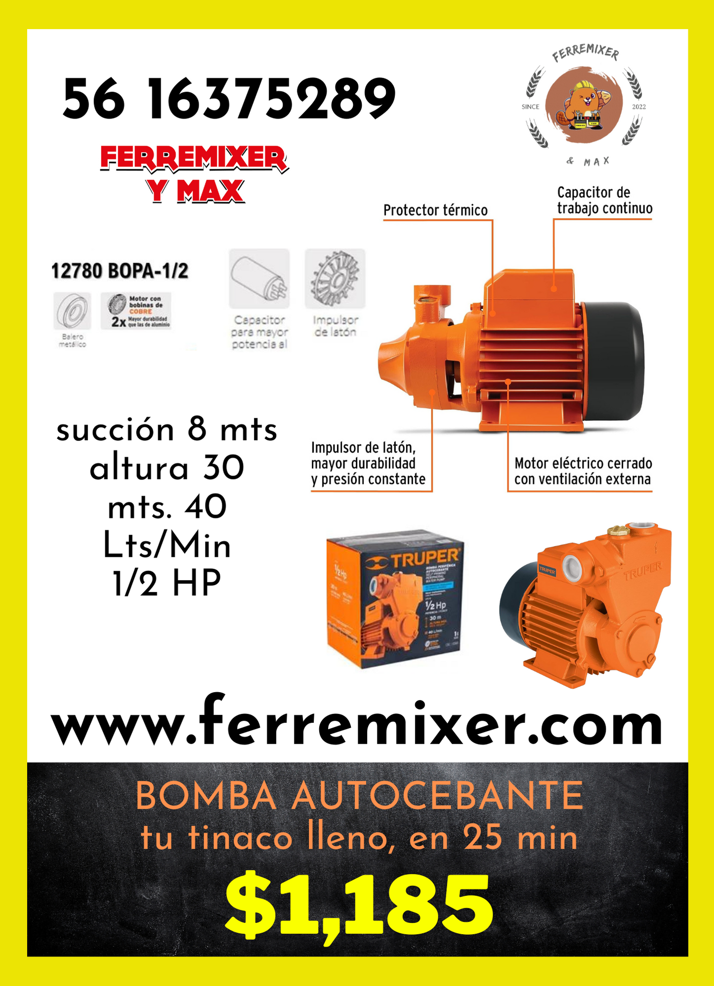 Bomba autocebante 1/2 HP Truper 12780   tiempo de entrega: 2 días hábiles